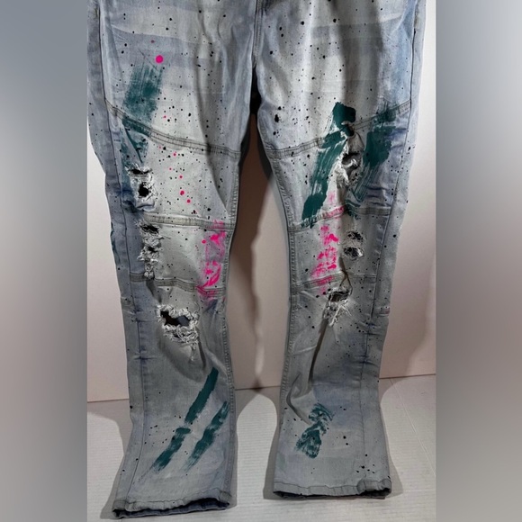 Encrypted Men's Paint Splatter Y2K streetwear denim Jeans 40x34 - Picture 3 of 11